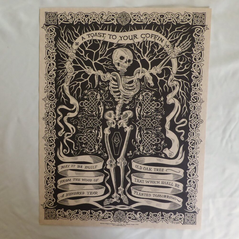 NEW 17” x 22” MADAME TALBOT SKELETON DEATH TOAST TO COFFIN GOTHIC LITHOGRAPH